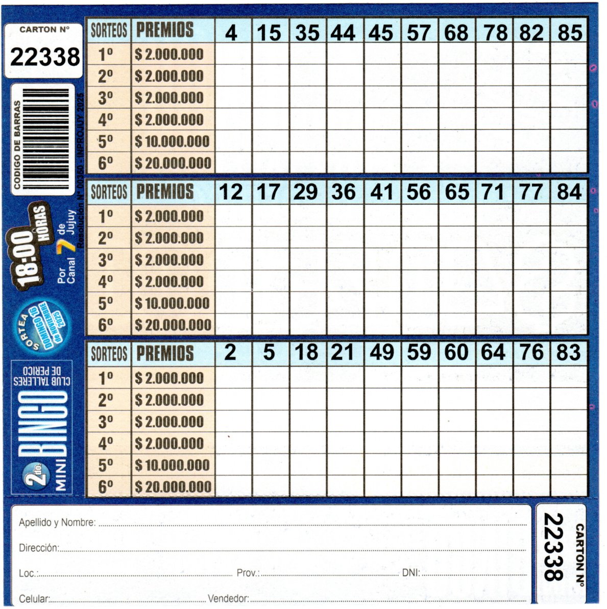 2 MINI Bingo TALLERES - Cartón 22338 - Image 2