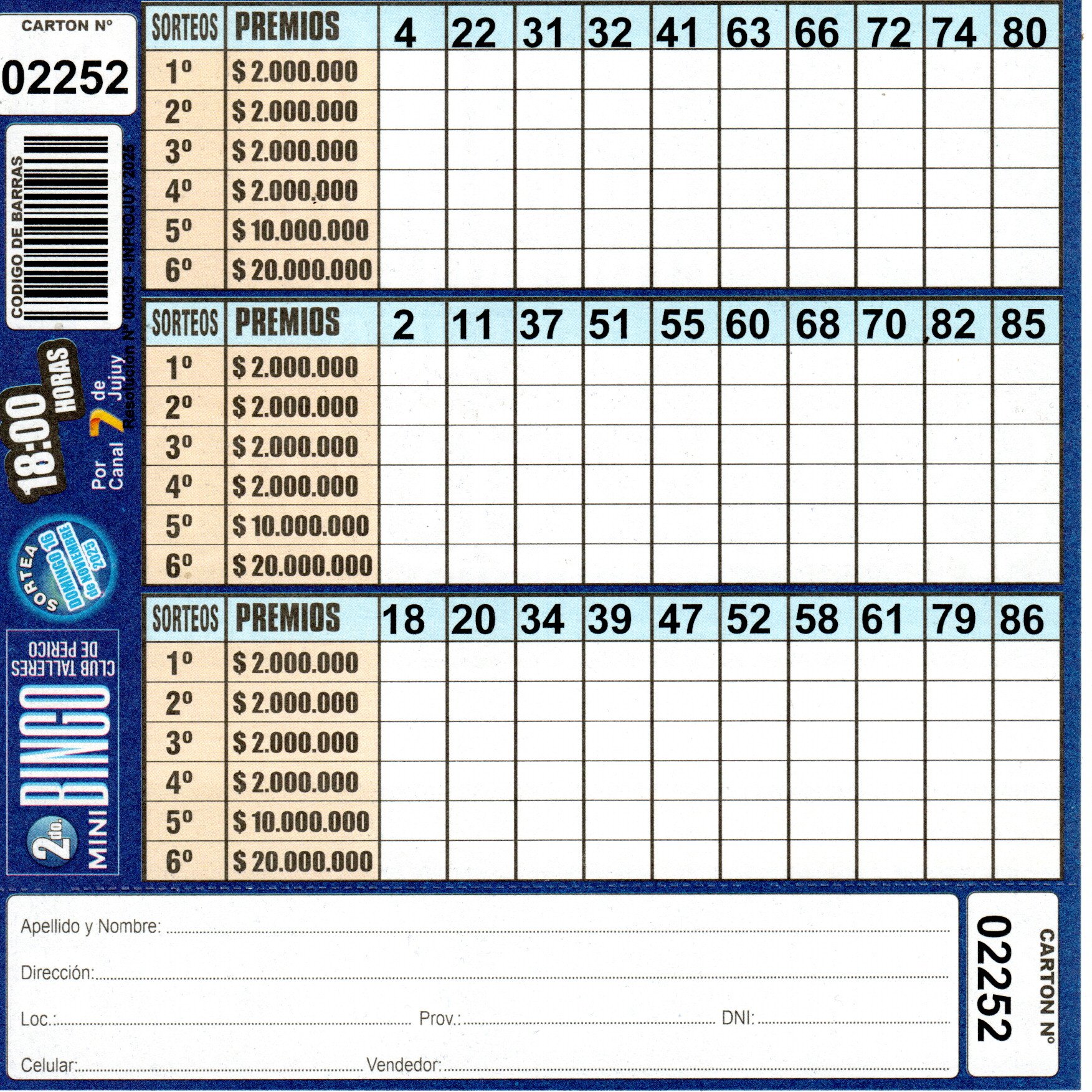 4 MINI Bingo TALLERES - Cartón 2252 - Image 2