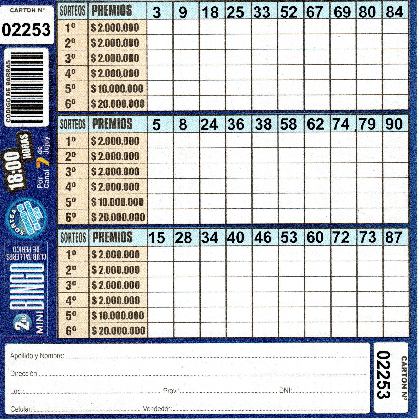 4 MINI Bingo TALLERES - Cartón 2253 - Image 2