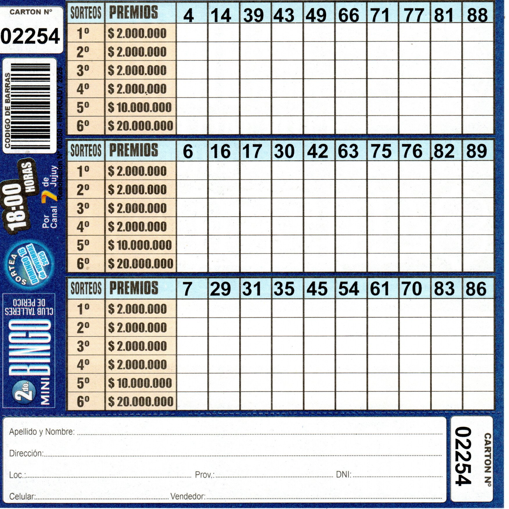 4 MINI Bingo TALLERES - Cartón 2254 - Image 2