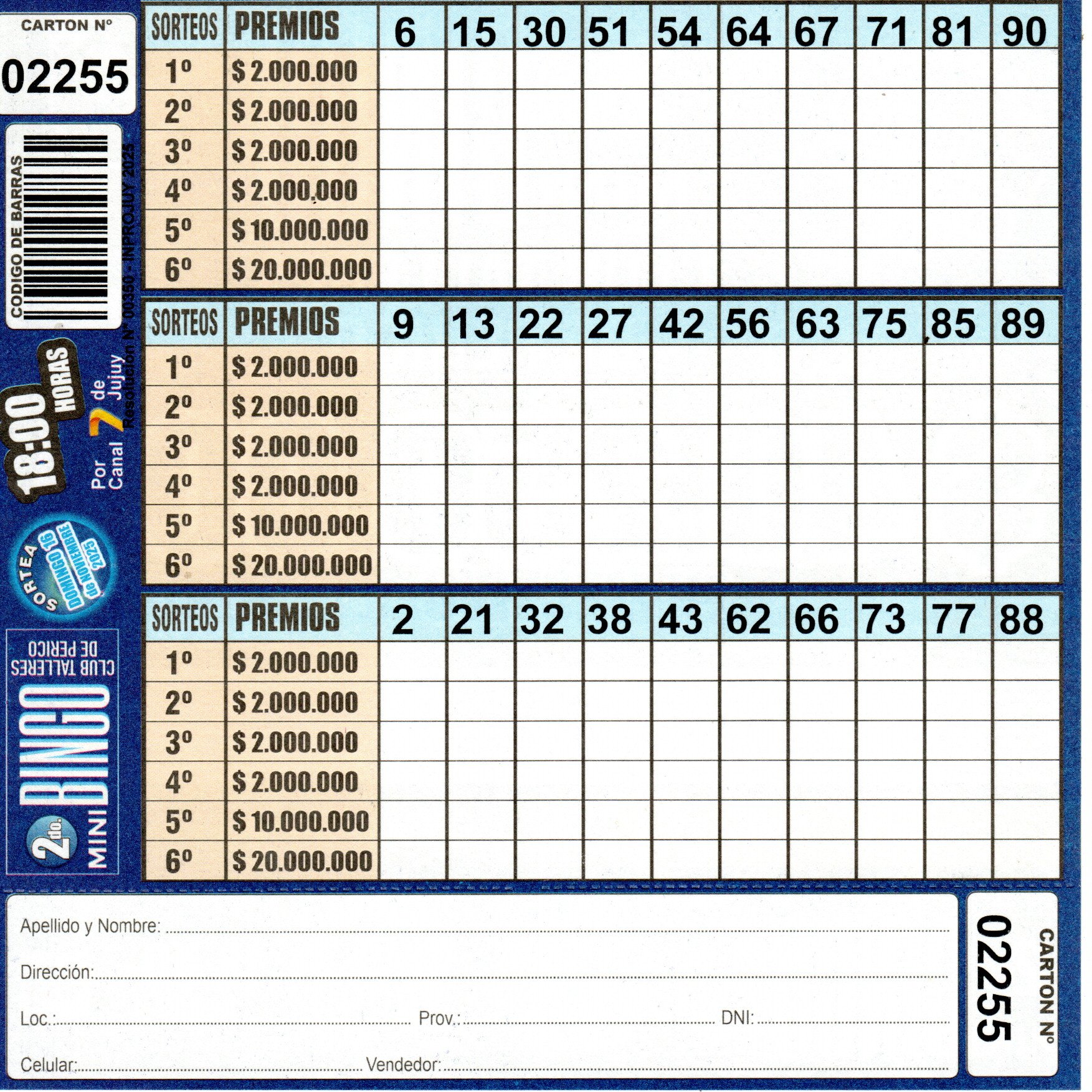 4 MINI Bingo TALLERES - Cartón 2255 - Image 2