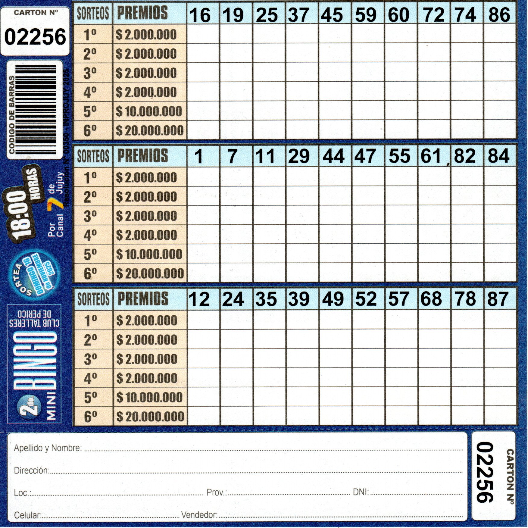 4 MINI Bingo TALLERES - Cartón 2256 - Image 2