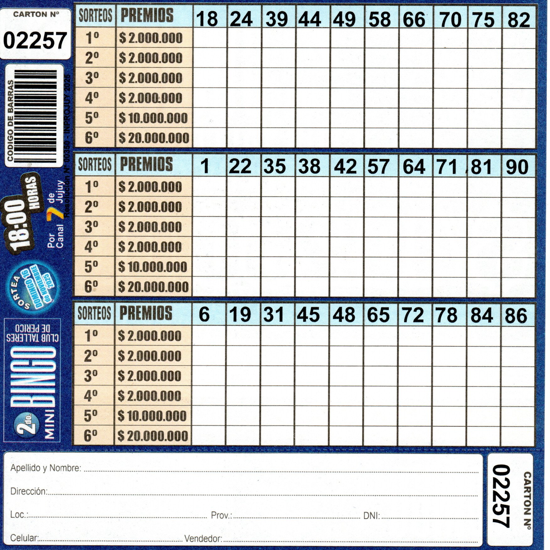4 MINI Bingo TALLERES - Cartón 2257 - Image 2