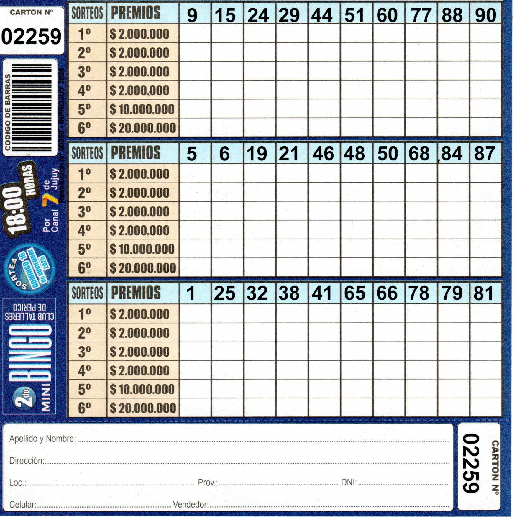 2 MINI Bingo TALLERES - Cartón 2259 - Image 2