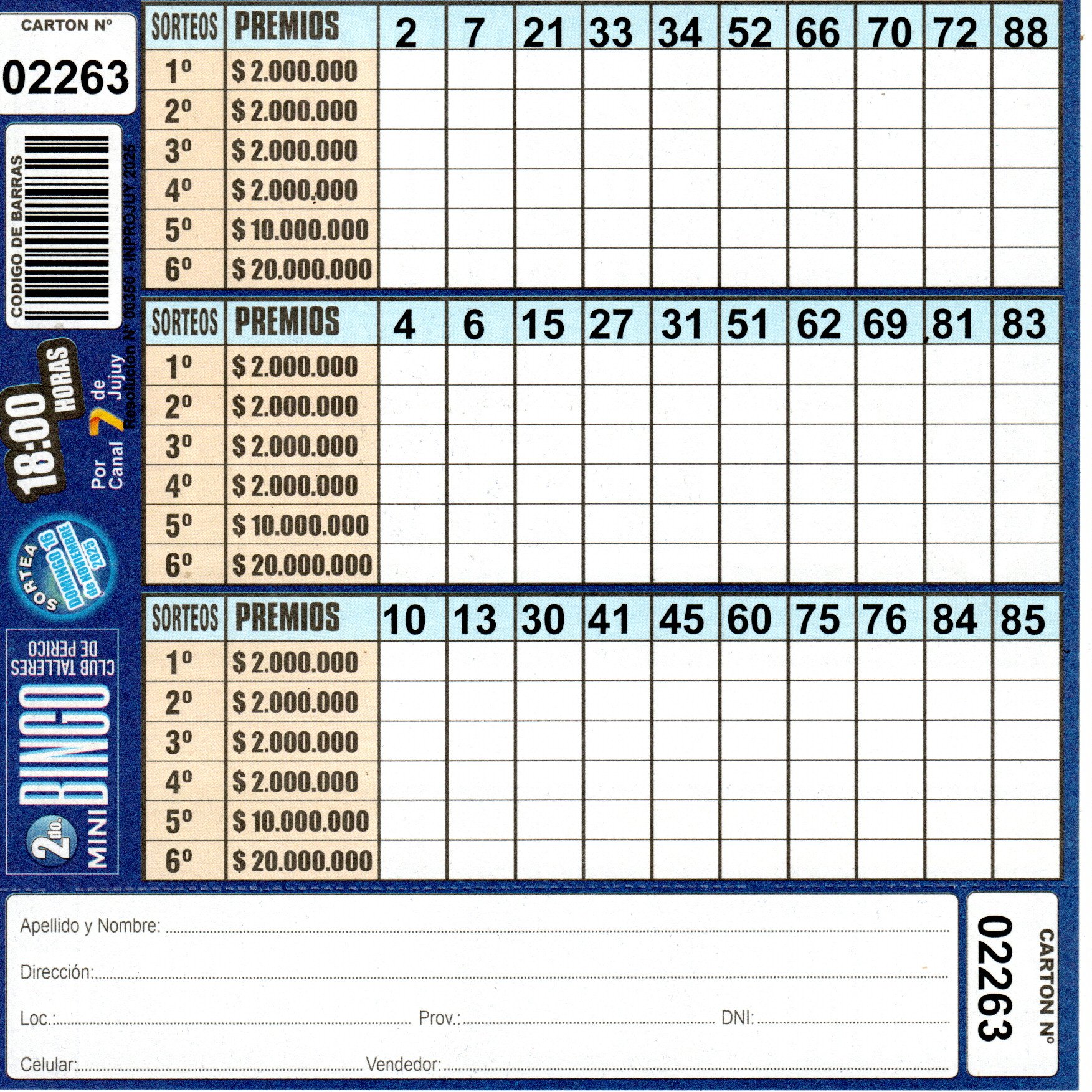 4 MINI Bingo TALLERES - Cartón 2263 - Image 2