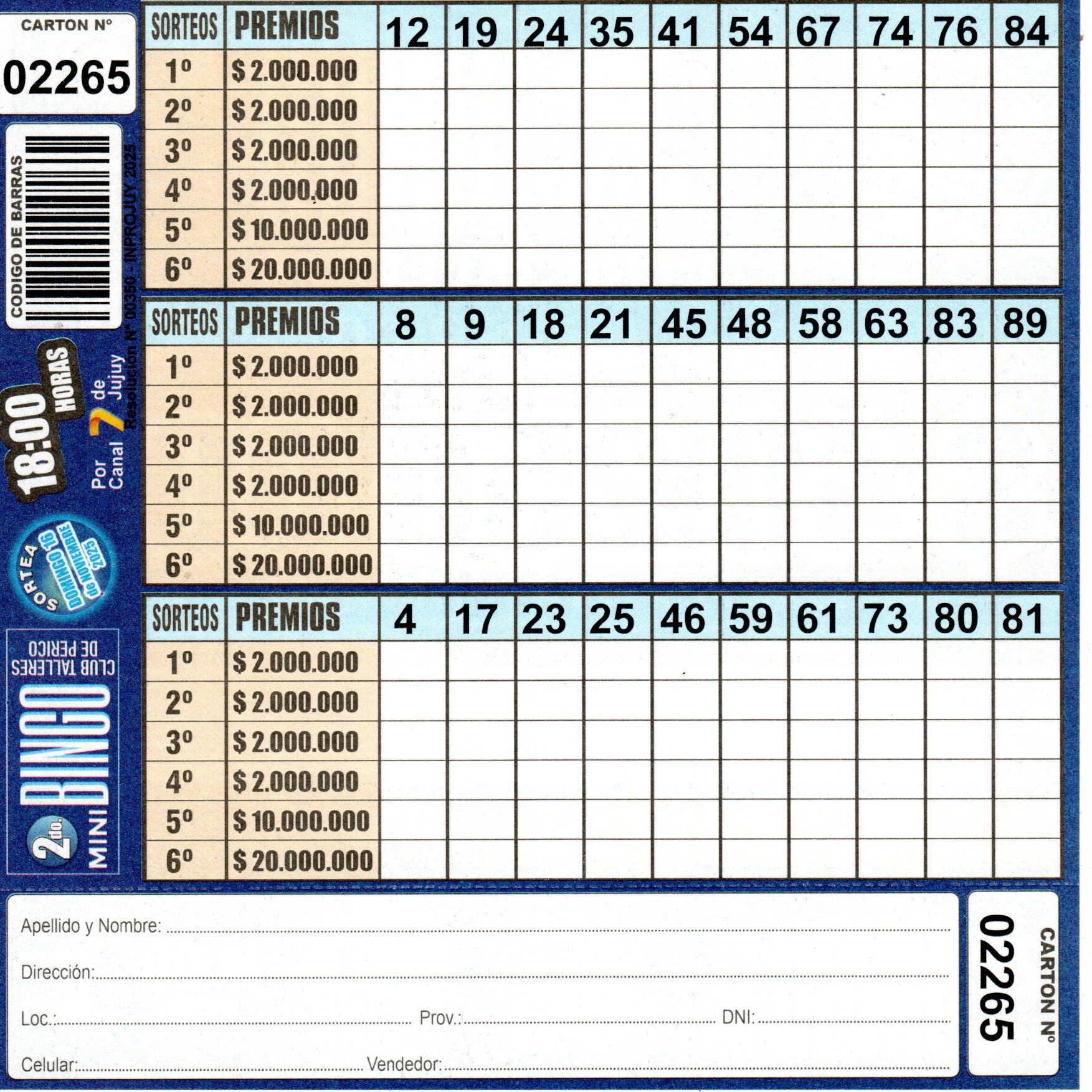 4 MINI Bingo TALLERES - Cartón 2265 - Image 2