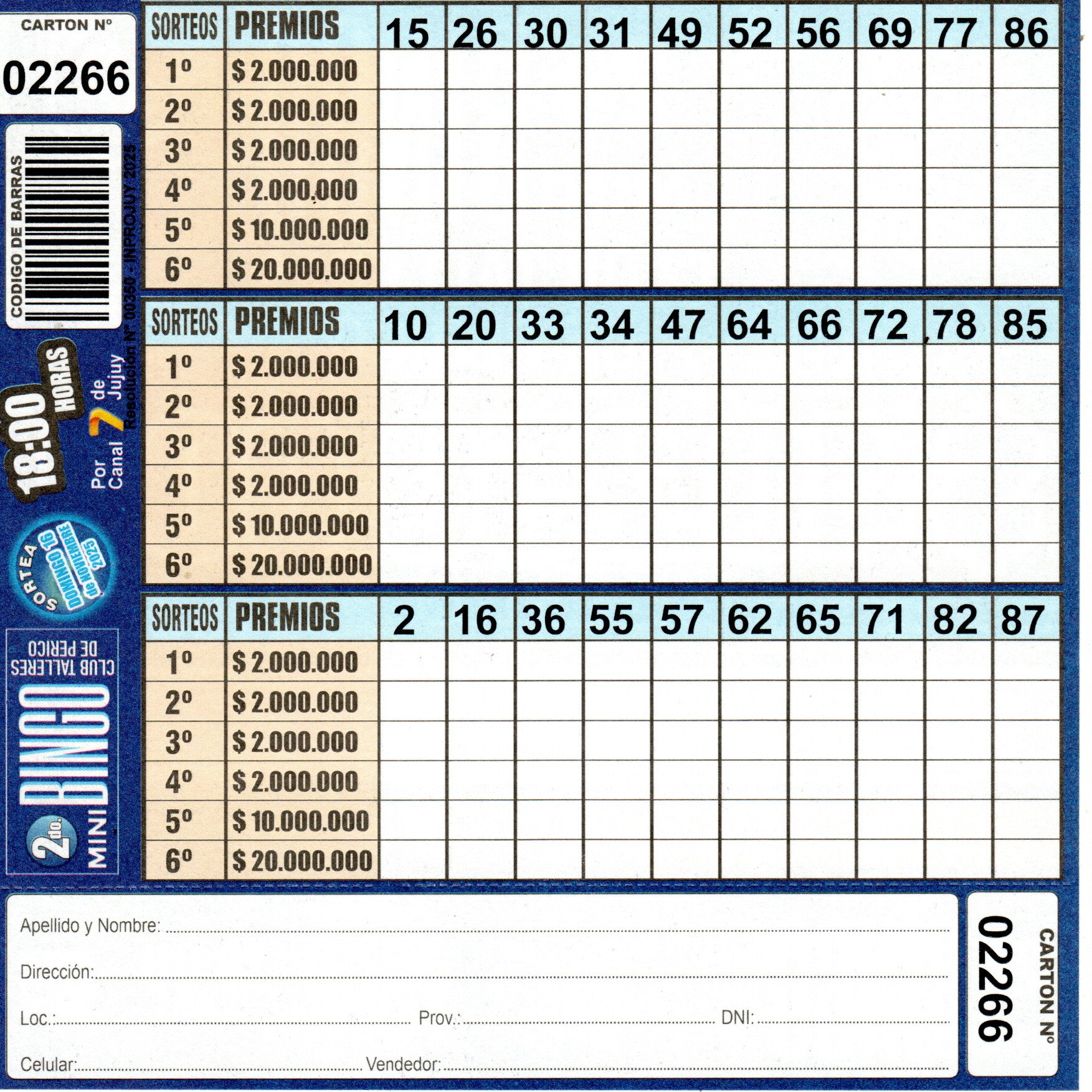 4 MINI Bingo TALLERES - Cartón 2266 - Image 2