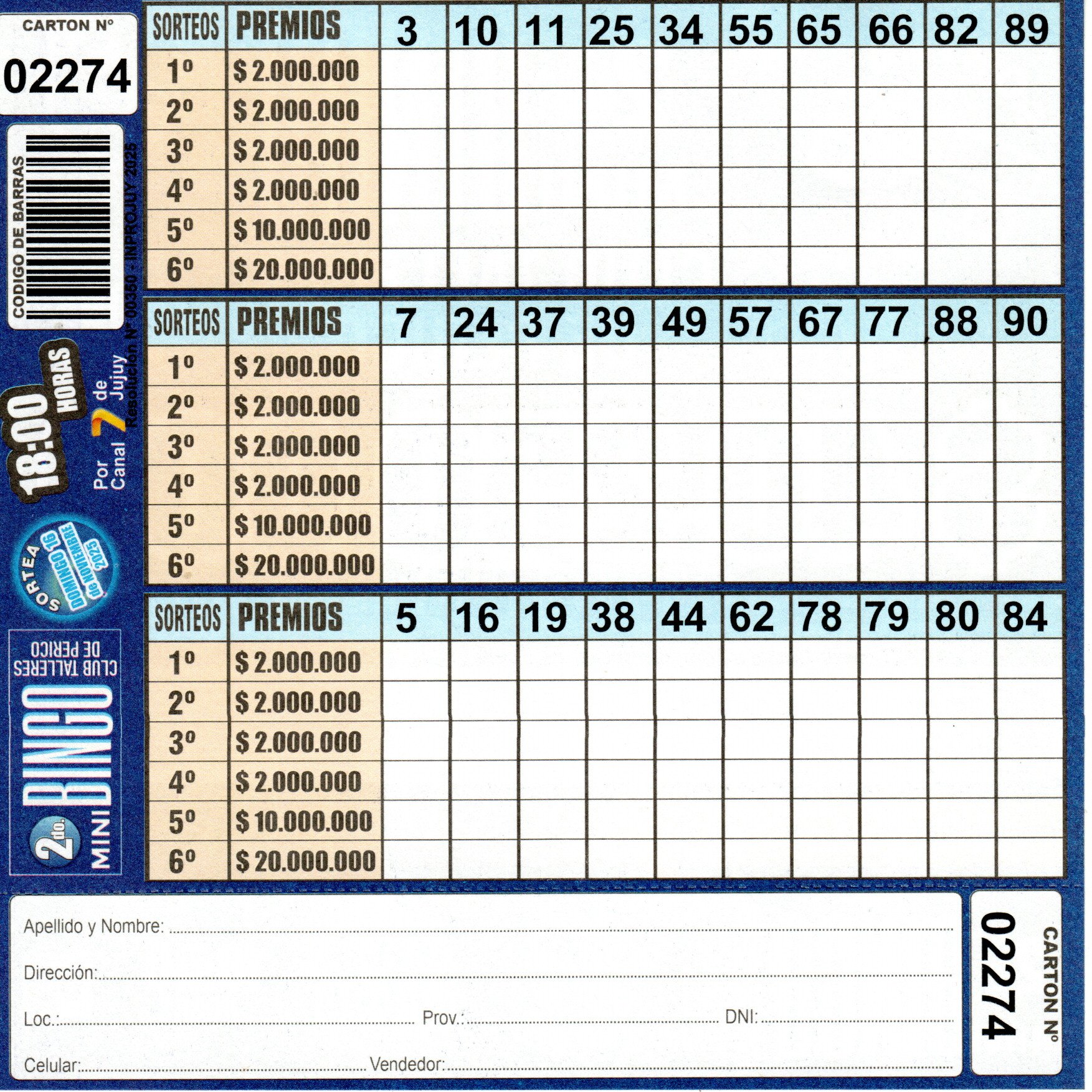 4 MINI Bingo TALLERES - Cartón 2274 - Image 2