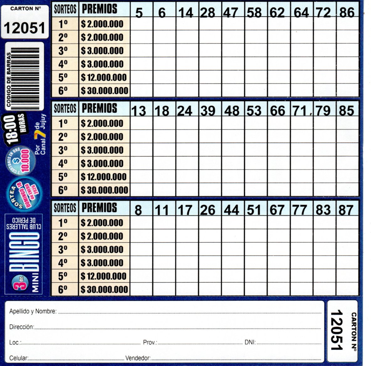 3 MINI Bingo TALLERES - Cartón 12051