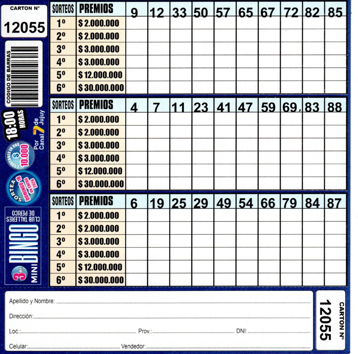 3 MINI Bingo TALLERES - Cartón 12055