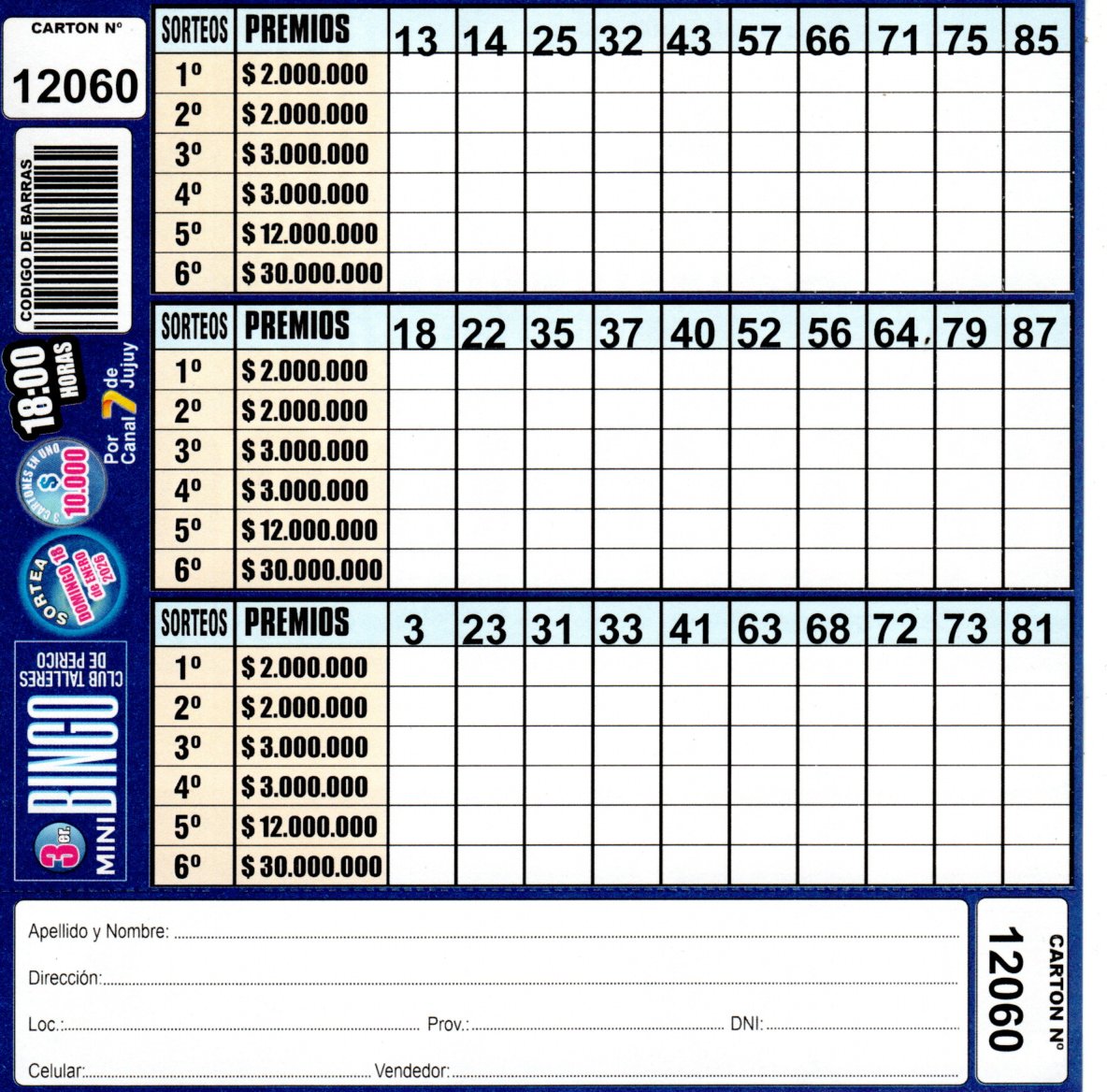 3 MINI Bingo TALLERES - Cartón 12060