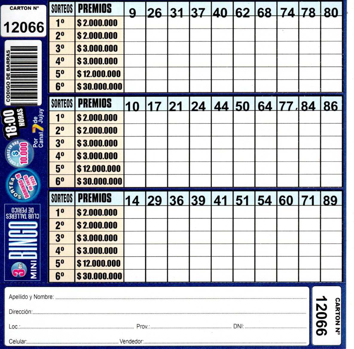 3 MINI Bingo TALLERES - Cartón 12066