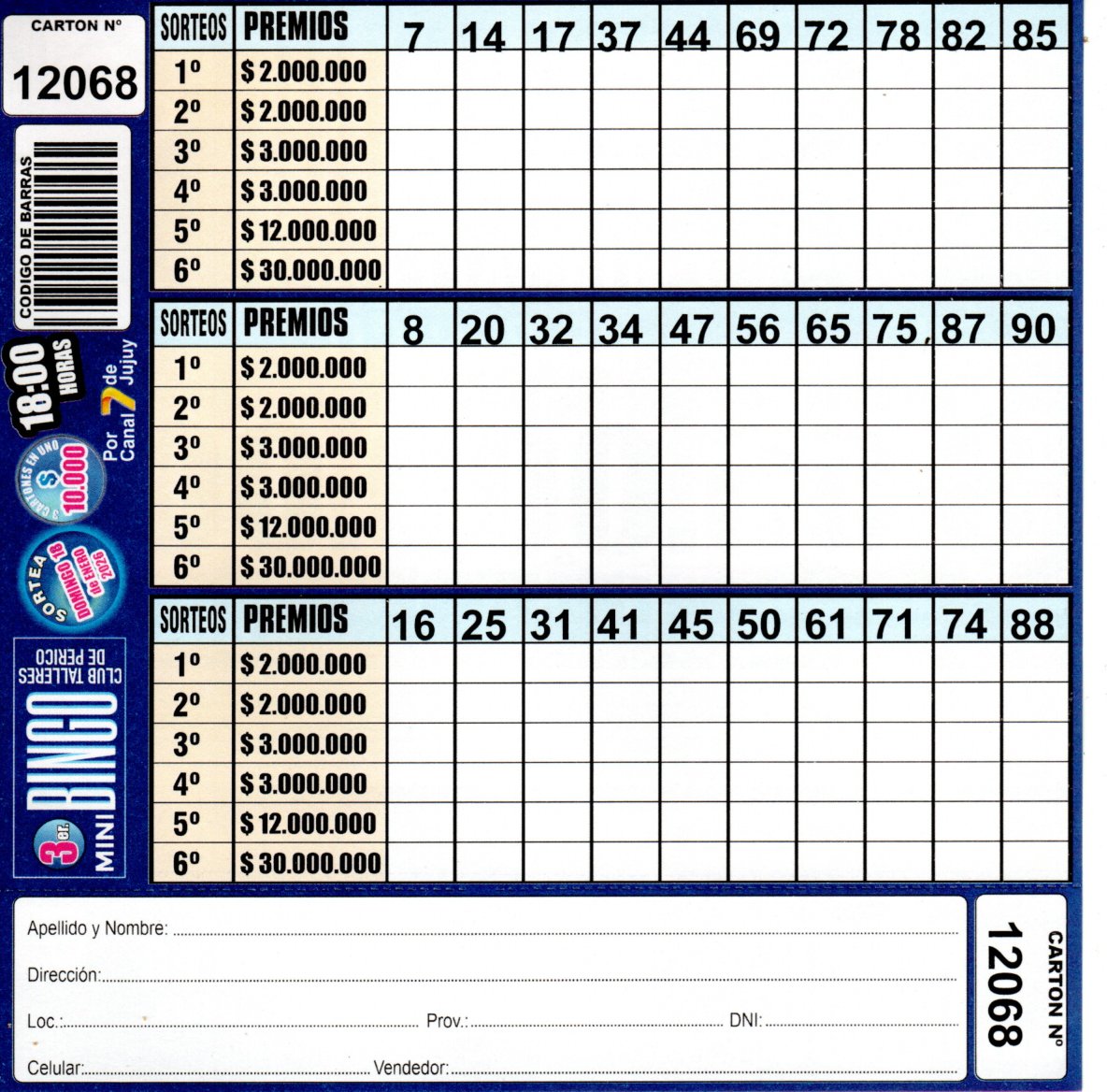 3 MINI Bingo TALLERES - Cartón 12068