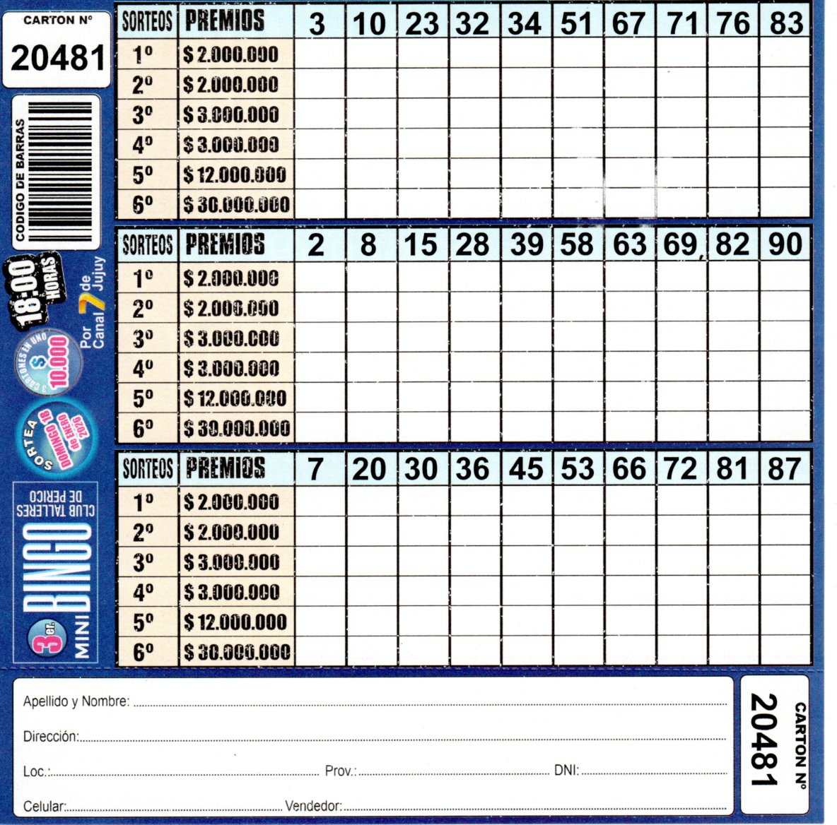 3 MINI Bingo TALLERES - Cartón 20481