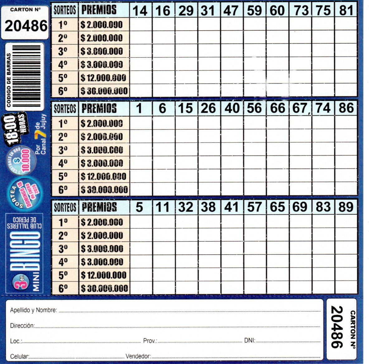 3 MINI Bingo TALLERES - Cartón 20486