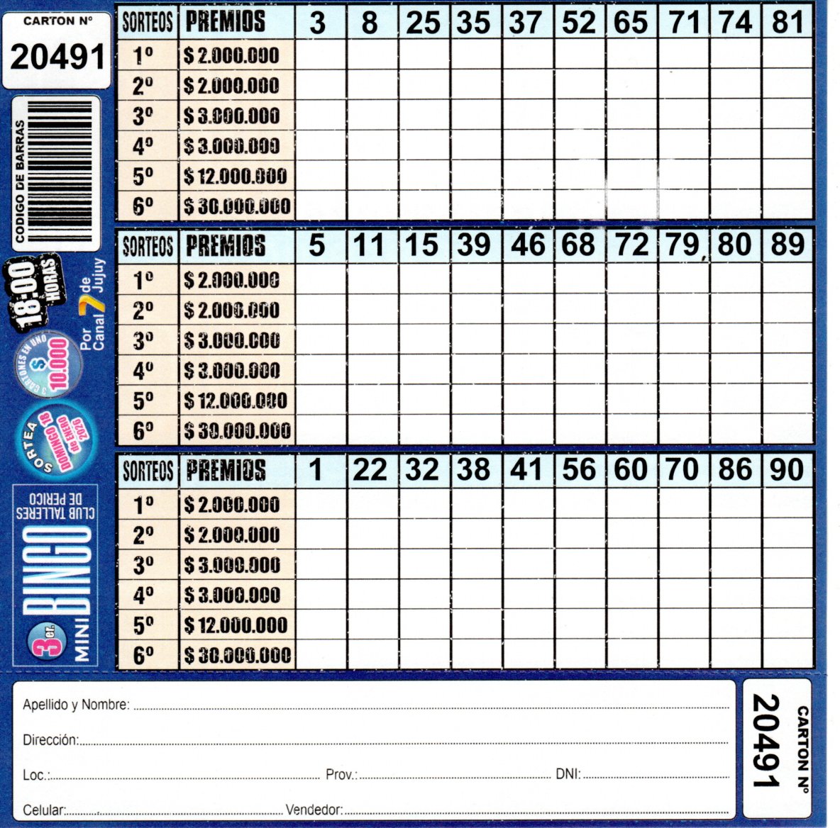 3 MINI Bingo TALLERES - Cartón 20491