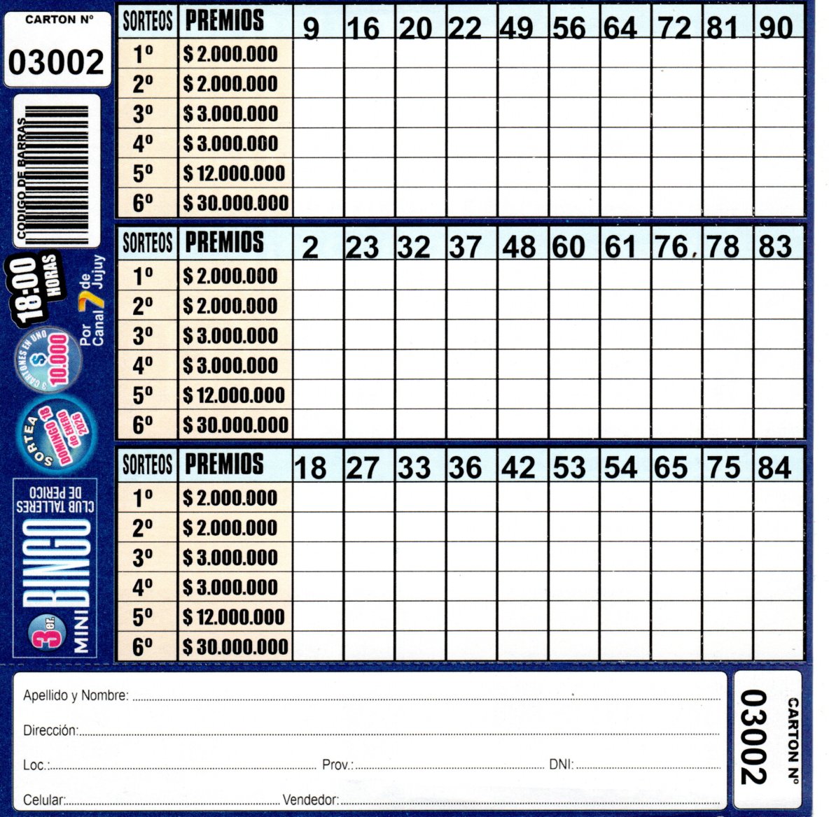 3 MINI Bingo TALLERES - Cartón 3002