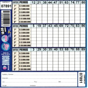 3 MINI Bingo TALLERES - Cartón 7891