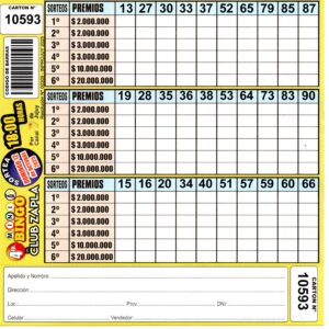 4 MINI Bingo ZAPLA - Cartón 10593