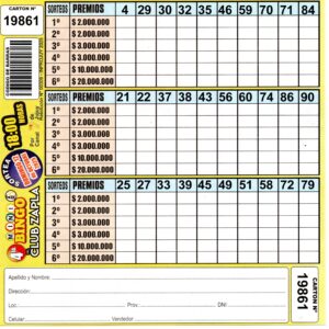 4 MINI Bingo ZAPLA - Cartón 19861