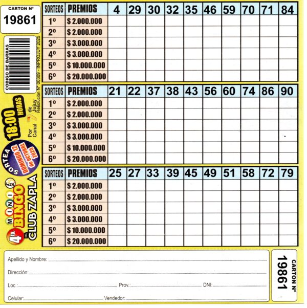 4 MINI Bingo ZAPLA - Cartón 19861