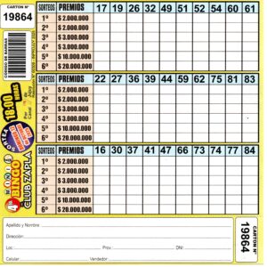 4 MINI Bingo ZAPLA - Cartón 19864