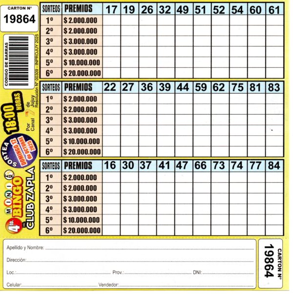 4 MINI Bingo ZAPLA - Cartón 19864
