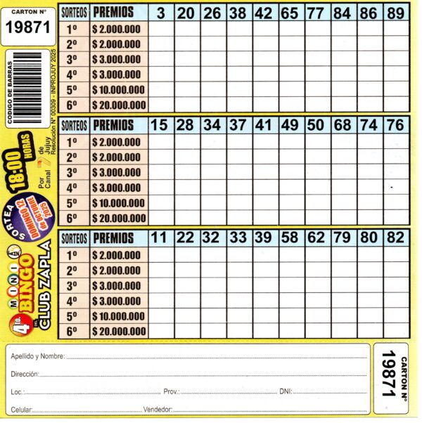 4 MINI Bingo ZAPLA - Cartón 19871