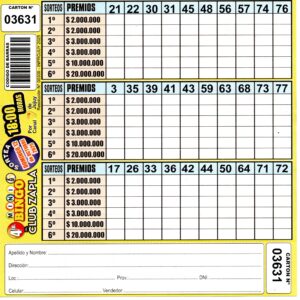 4 MINI Bingo ZAPLA - Cartón 3631