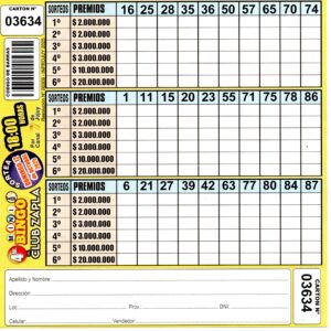 4 MINI Bingo ZAPLA - Cartón 3634