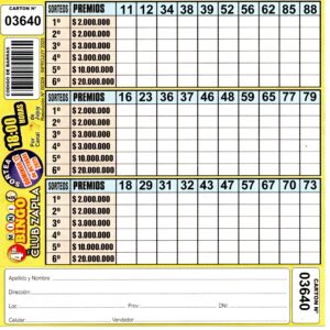 4 MINI Bingo ZAPLA - Cartón 3640