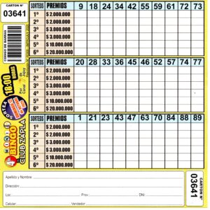 4 MINI Bingo ZAPLA - Cartón 3641