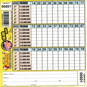 4 MINI Bingo ZAPLA - Cartón 6801