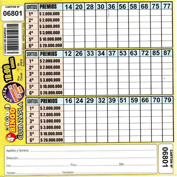 4 MINI Bingo ZAPLA - Cartón 6801