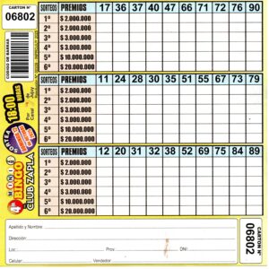 4 MINI Bingo ZAPLA - Cartón 6802