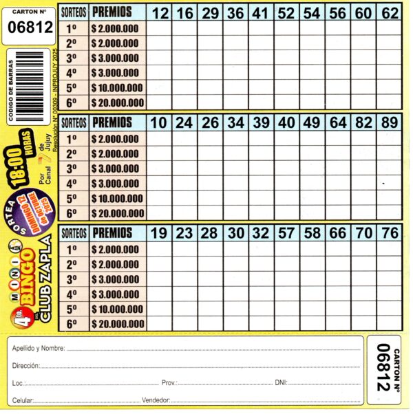 4 MINI Bingo ZAPLA - Cartón 6812