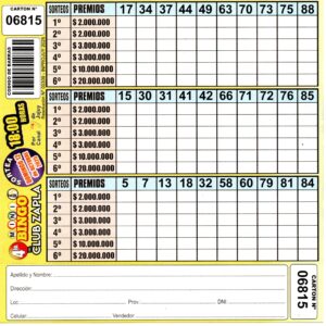 4 MINI Bingo ZAPLA - Cartón 6815