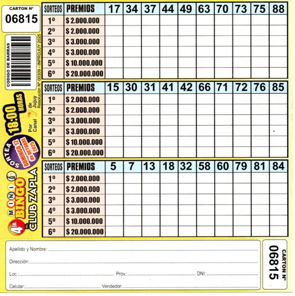 4 MINI Bingo ZAPLA - Cartón 6815