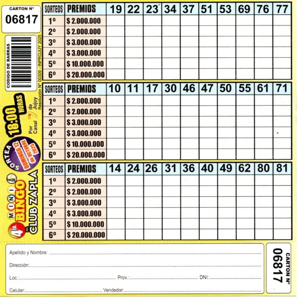 4 MINI Bingo ZAPLA - Cartón 6817