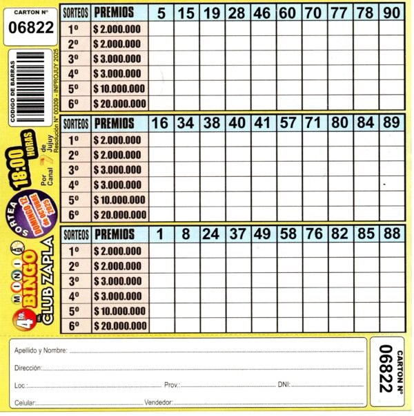 4 MINI Bingo ZAPLA - Cartón 6822