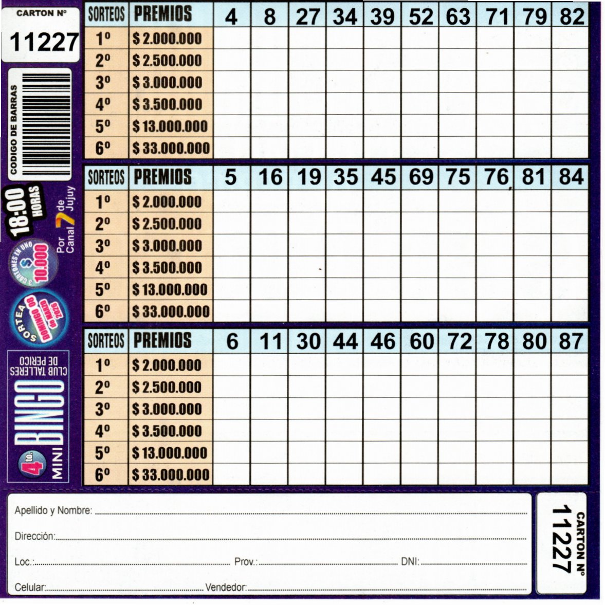 4 MINI Bingo TALLERES - Cartón 11227