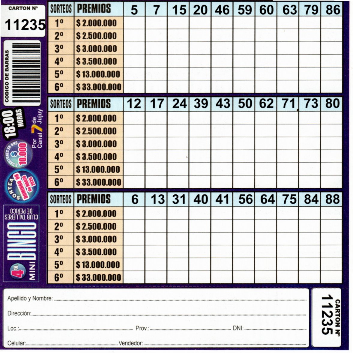 4 MINI Bingo TALLERES - Cartón 11235