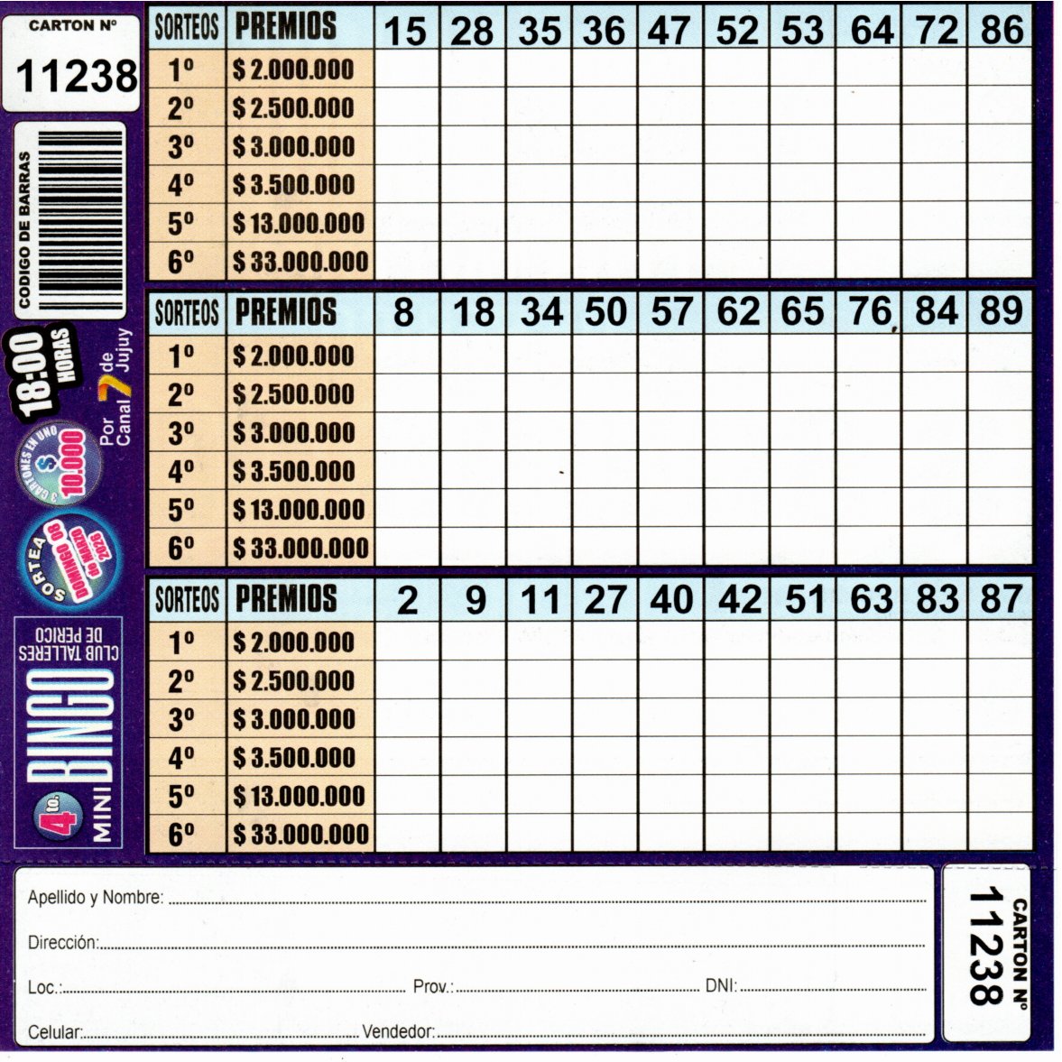 4 MINI Bingo TALLERES - Cartón 11238