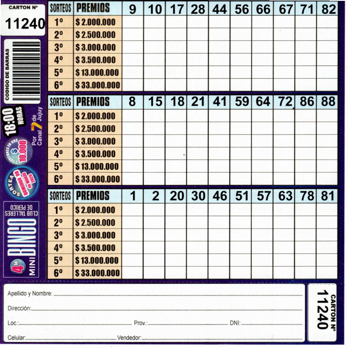 4 MINI Bingo TALLERES - Cartón 11240