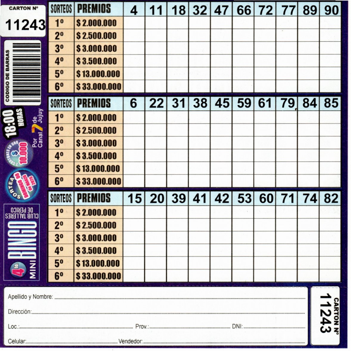 4 MINI Bingo TALLERES - Cartón 11243