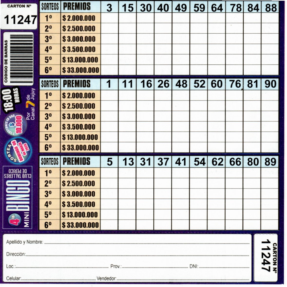 4 MINI Bingo TALLERES - Cartón 11247