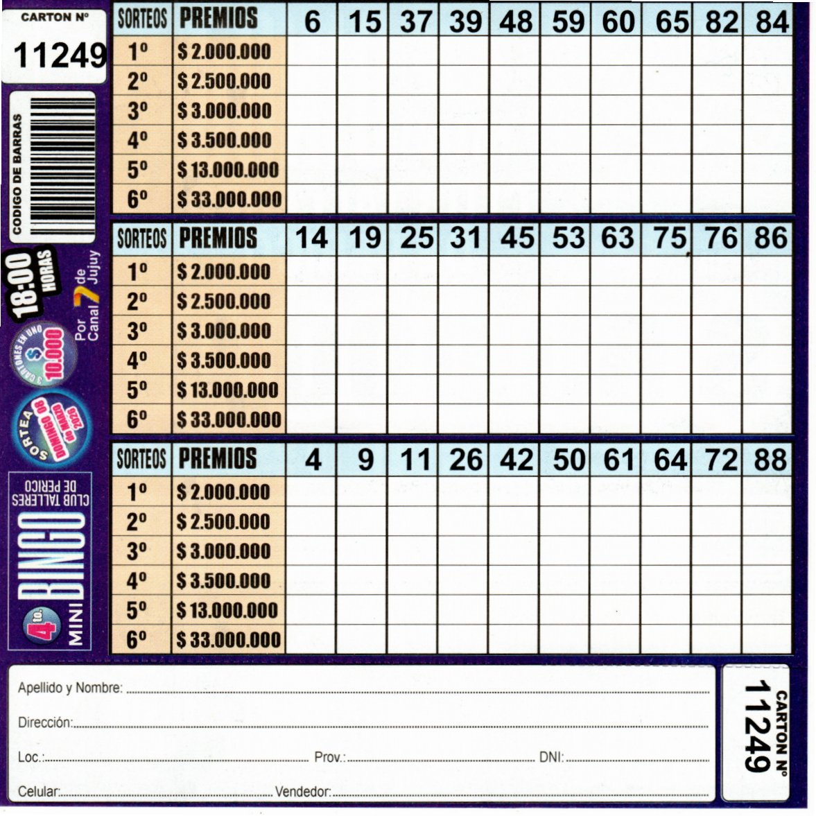 4 MINI Bingo TALLERES - Cartón 11249