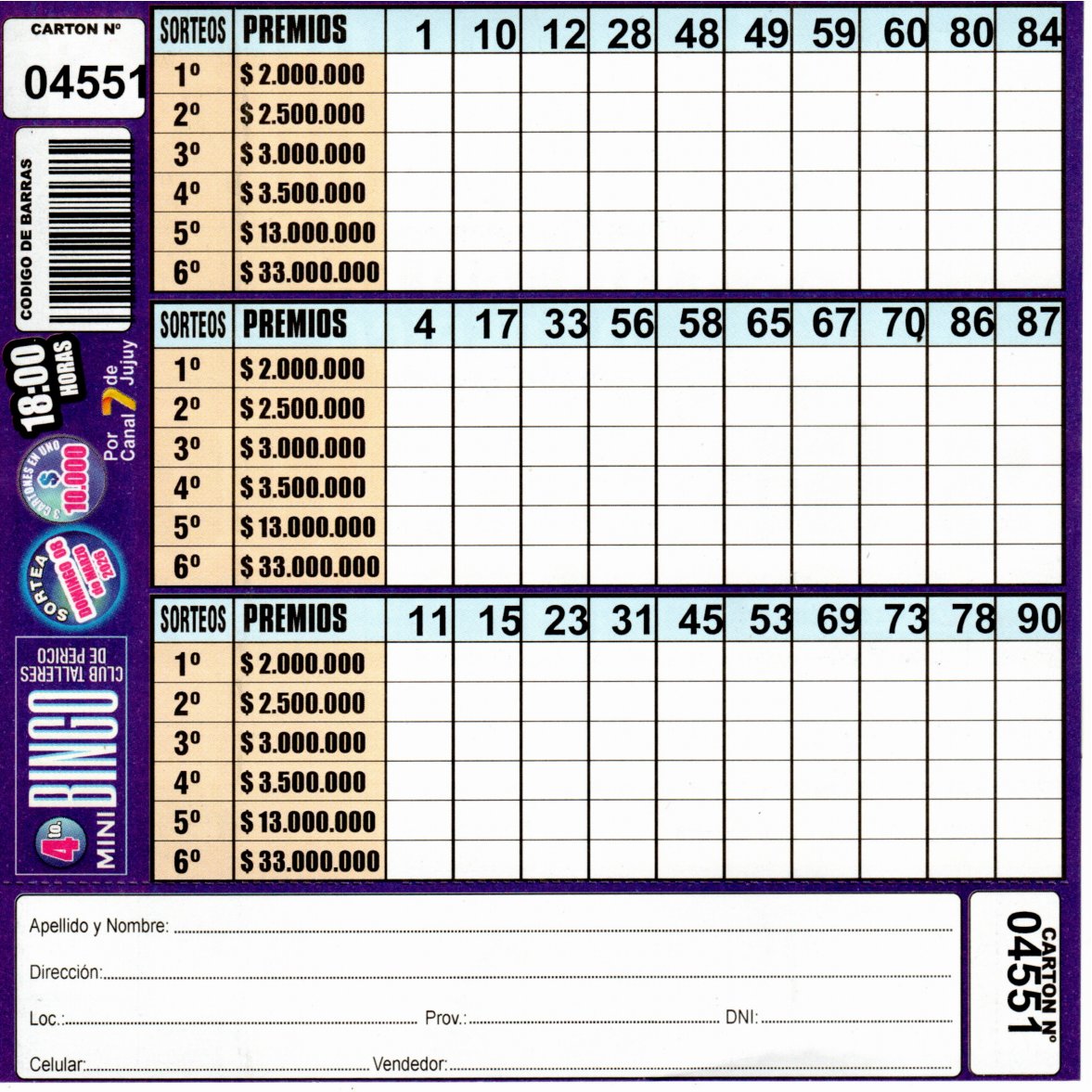 4 MINI Bingo TALLERES - Cartón 4551