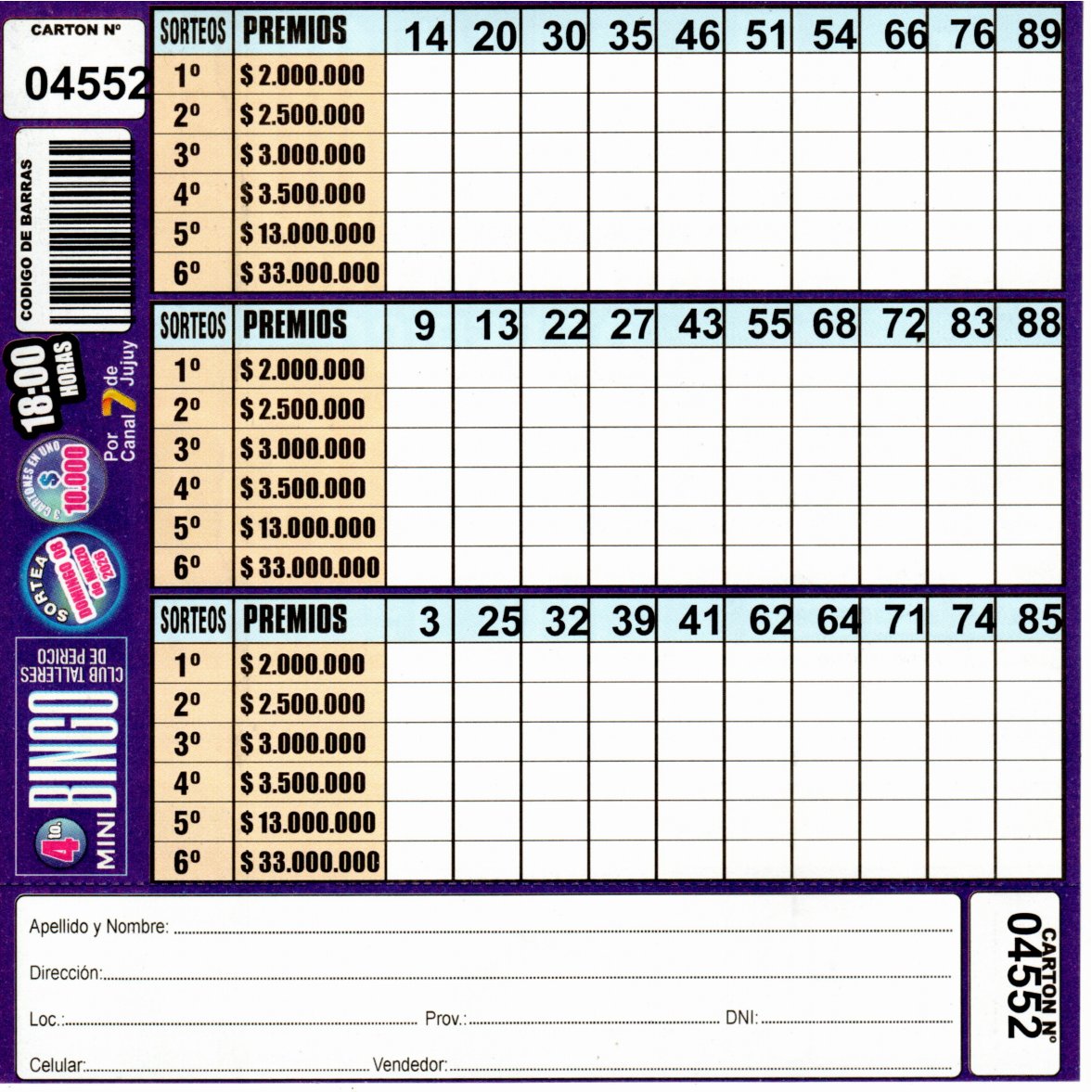 4 MINI Bingo TALLERES - Cartón 4552