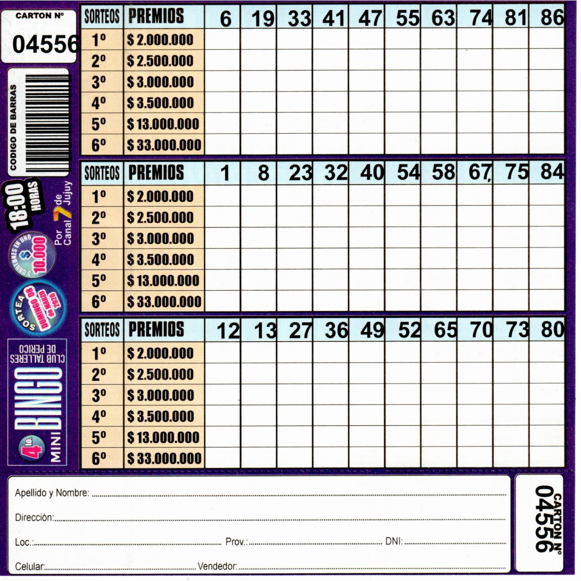 4 MINI Bingo TALLERES - Cartón 4556